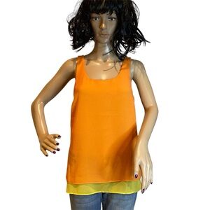 Kut From the Kloth Orange + Yellow Layered Sleeveless Blouse Top Size Small EUC